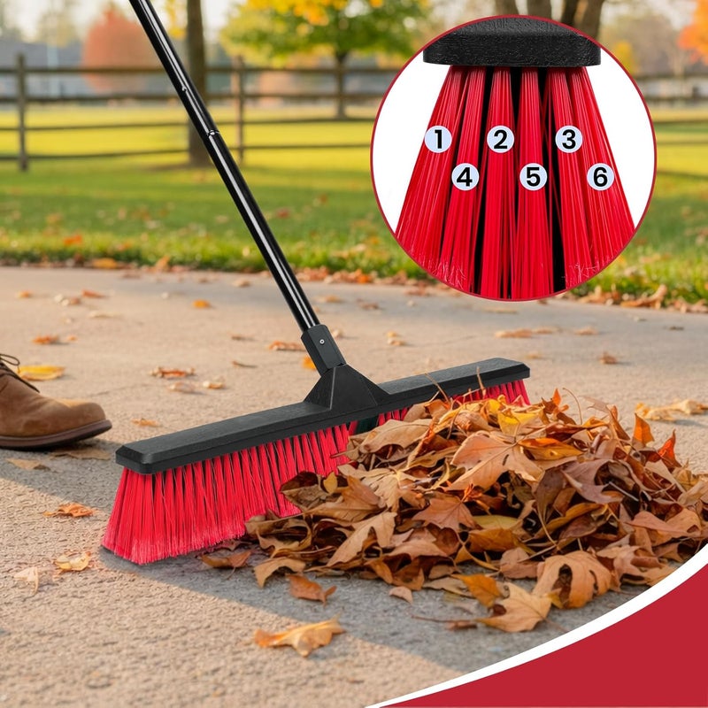 TrueYee 24" Push Broom with 63" Long Handle, Heavy Duty Broom for Floor Sweeping, Stiff Bristles Push Broom Brush for Workshop, Garage, Concrete, Patio and Deck - Image 3